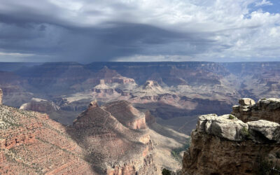 Storm clouds over the Grand Canyon seen from El Tovar on August 29 2026 during the flash-flood event