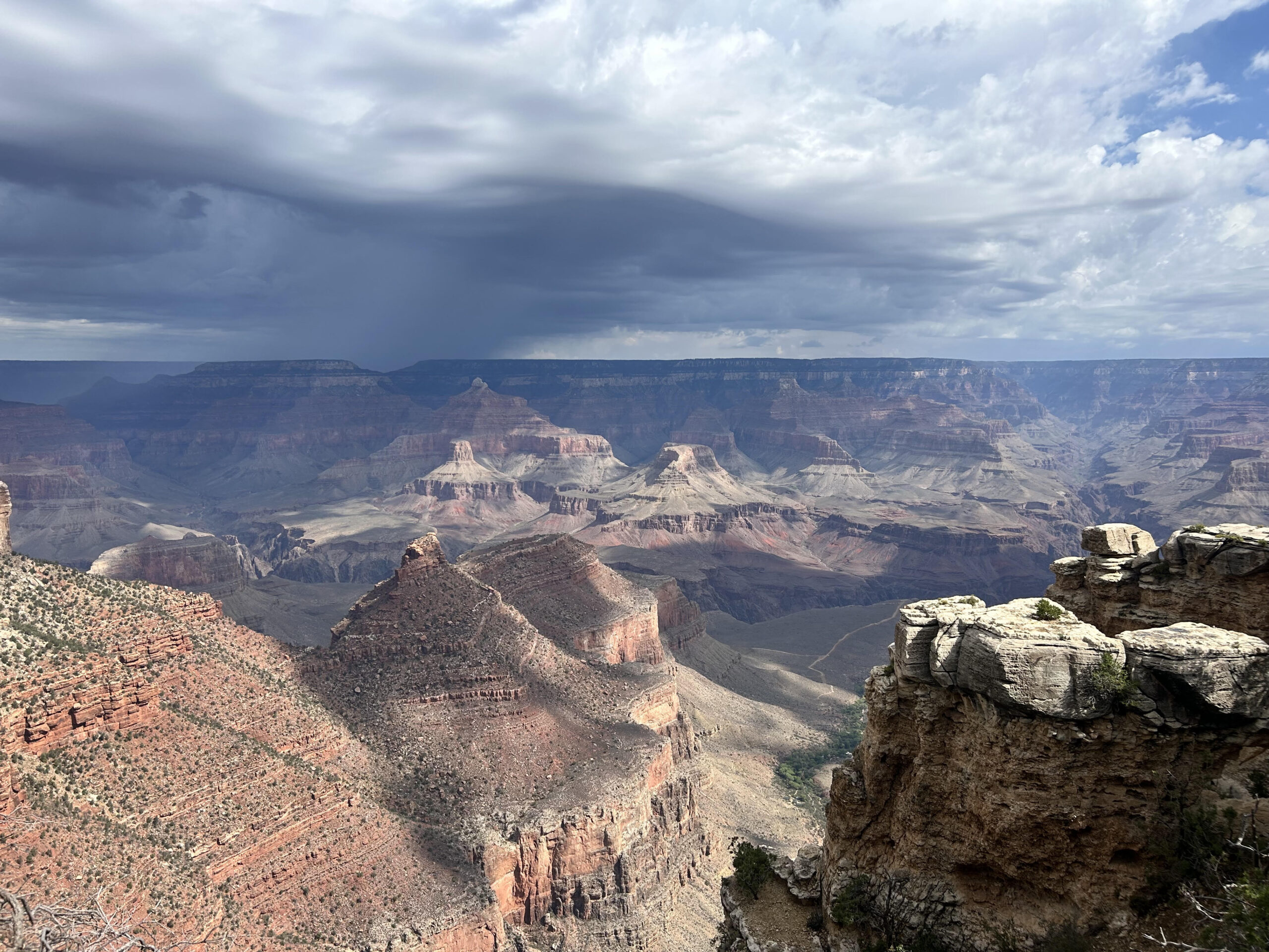 August 29 2026 storm system above Grand Canyon viewed from the South Rim near El Tovar